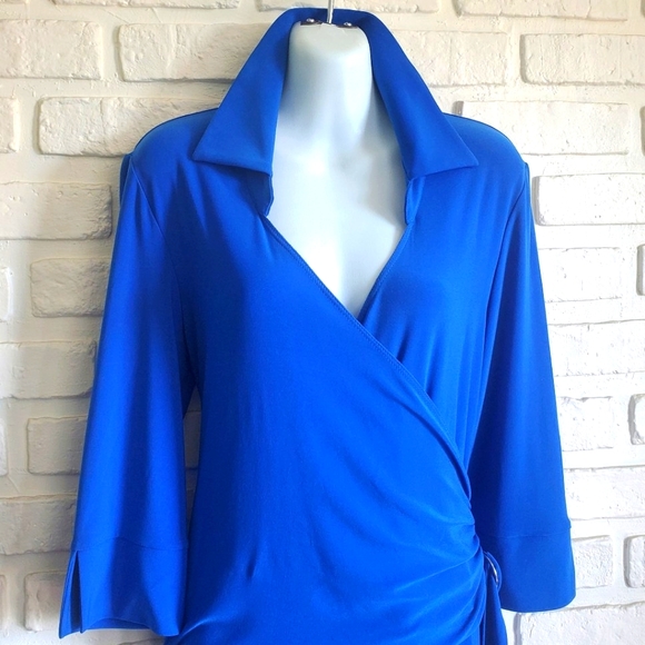 Joseph Ribkoff Collared Wrap Dress Royal Blue Sapphire 3/4 Sleeves Size 12 Retro - Picture 6 of 11